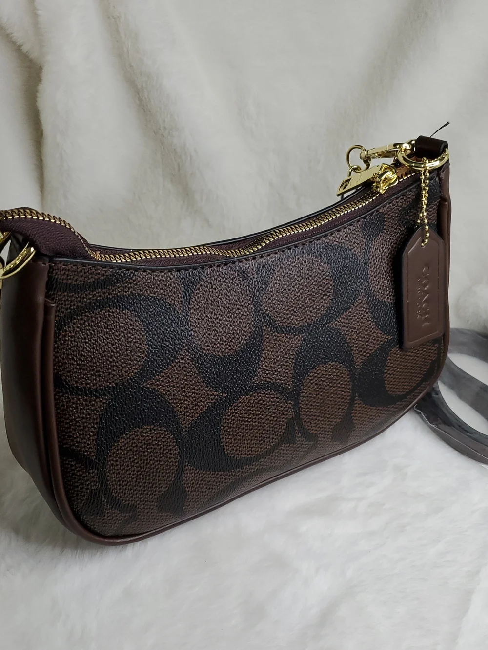 Brown Signature Canvas Shoulder Bag with Gold Chain Inspir@d Luxury Bag